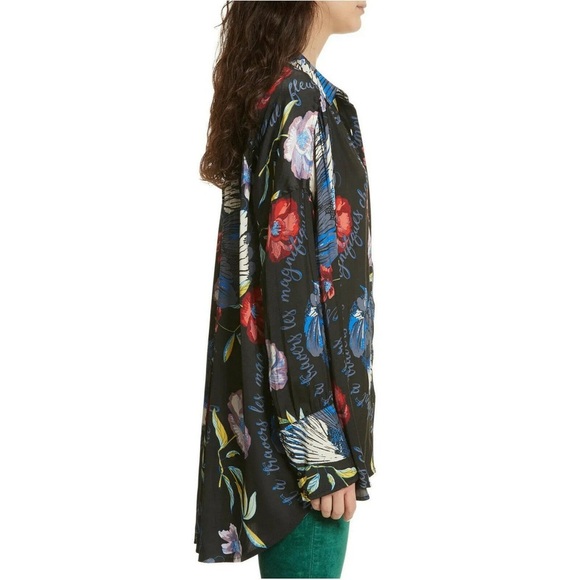 Free People Silky Nights Button Down Oversized Floral Blouse in Onyx Sz S - Picture 5 of 13